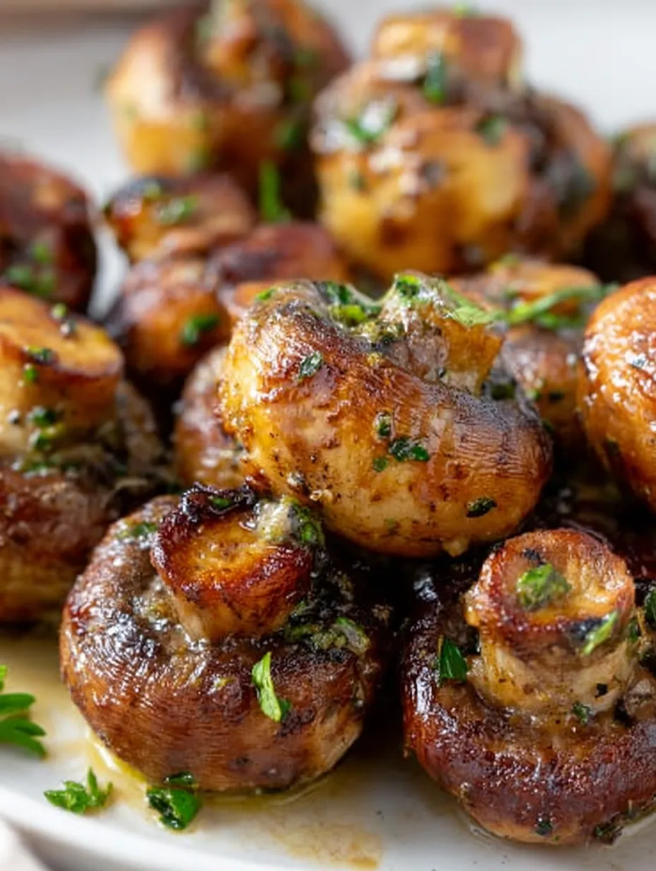 Garlic butter mushrooms on a plate.