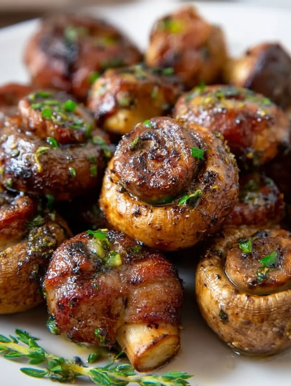 A plate of garlic butter mushrooms.