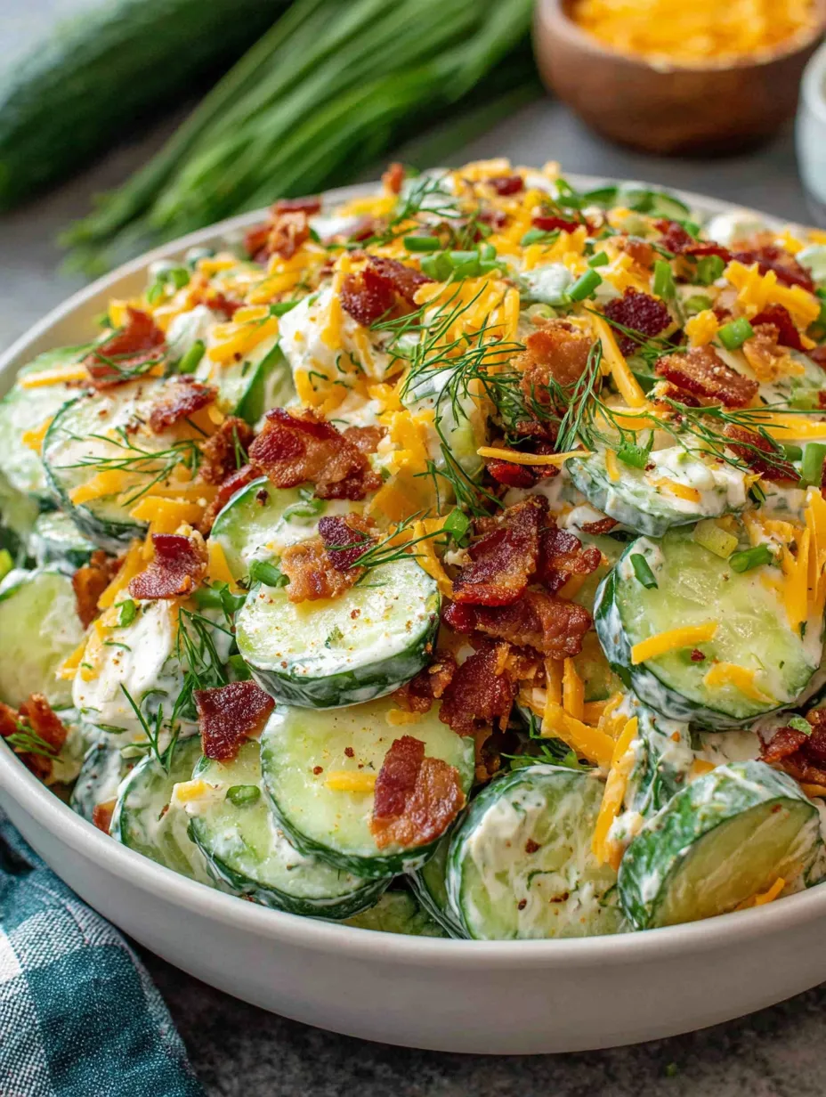 A bowl of cucumber ranch crack salad.