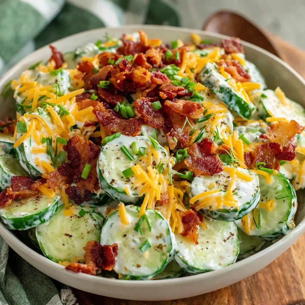 A bowl of cucumber ranch crack salad.