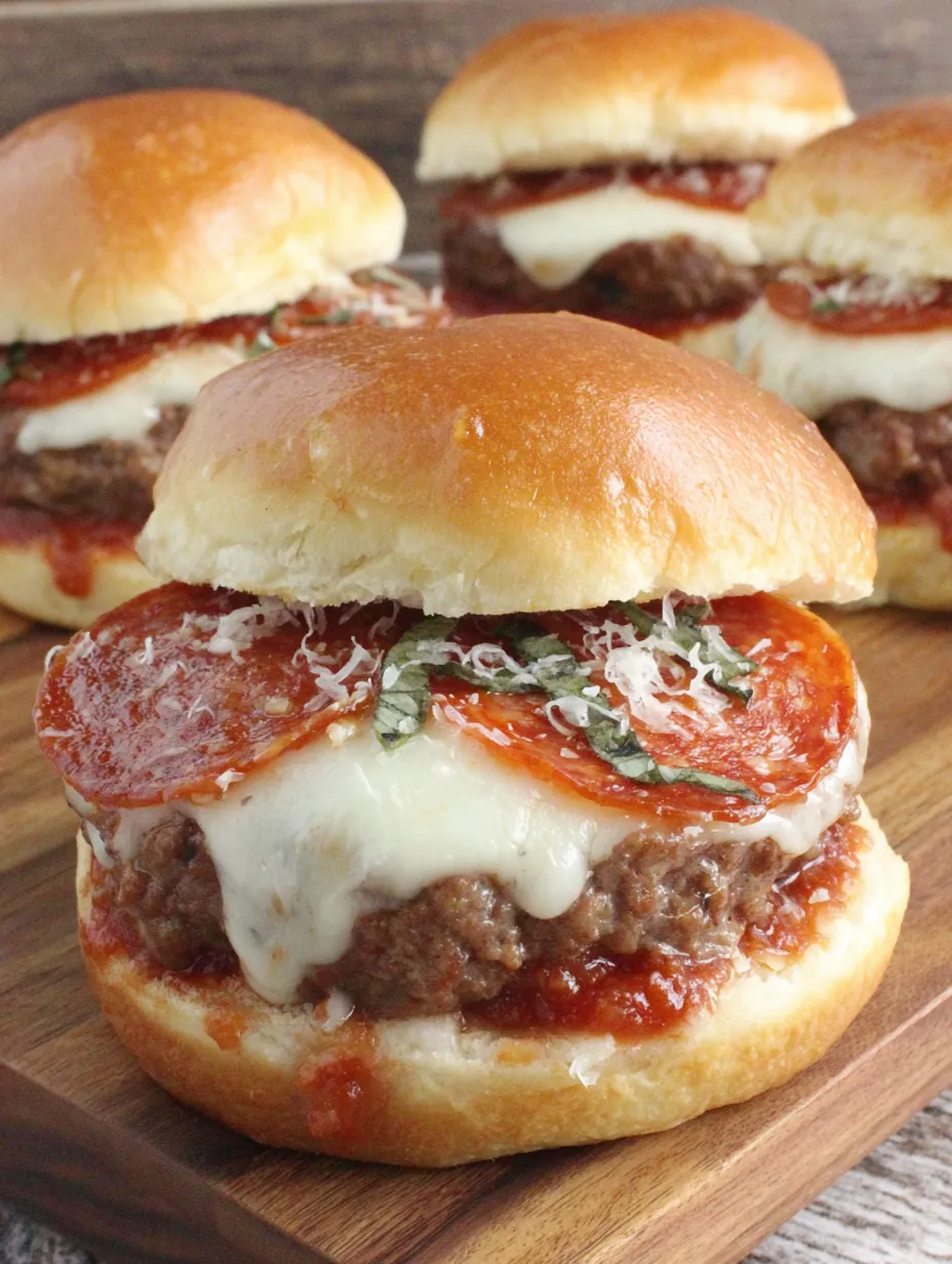 A pizza burger with cheese and sauce.