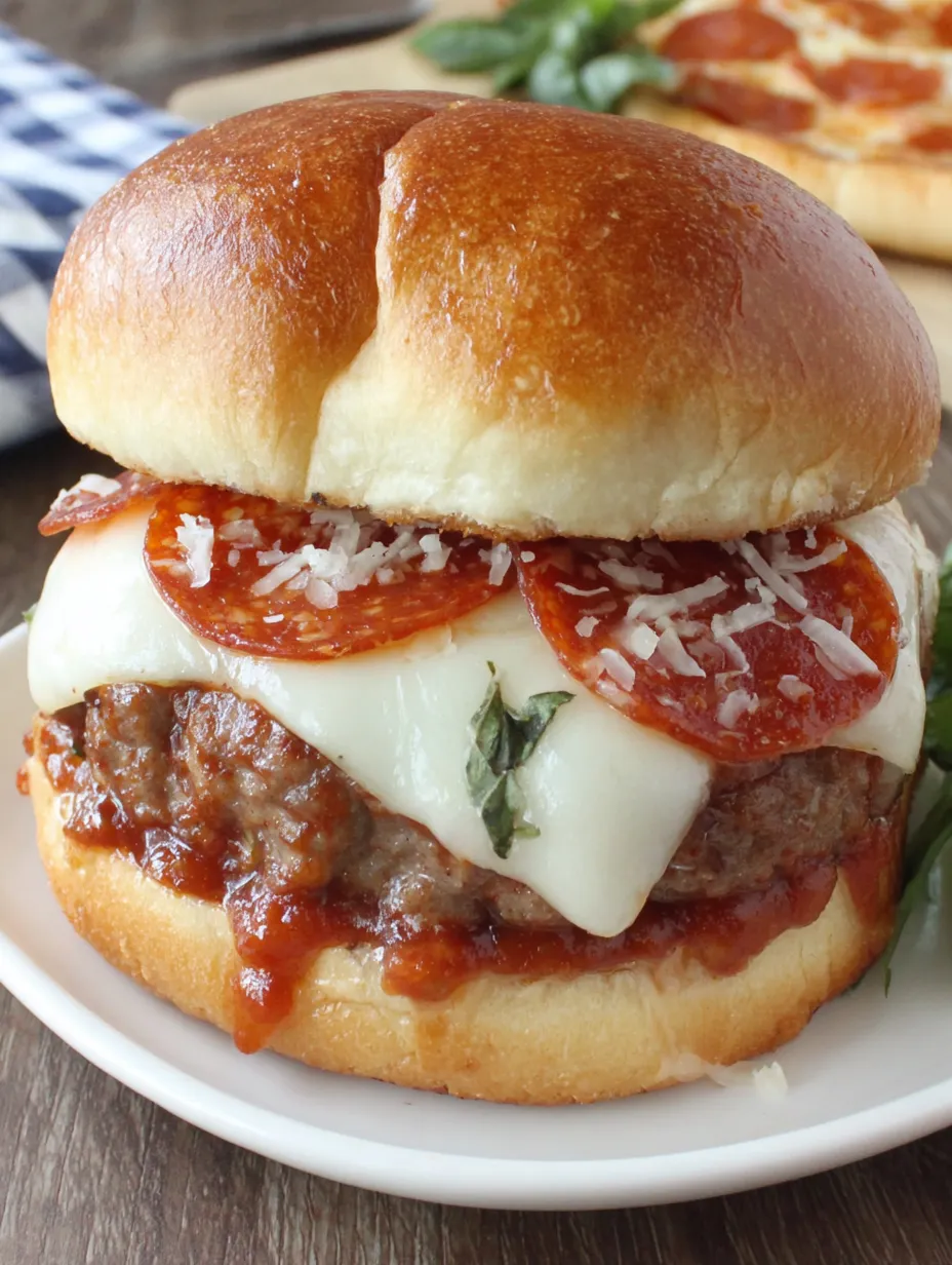 A pizza burger with cheese and pepperoni.