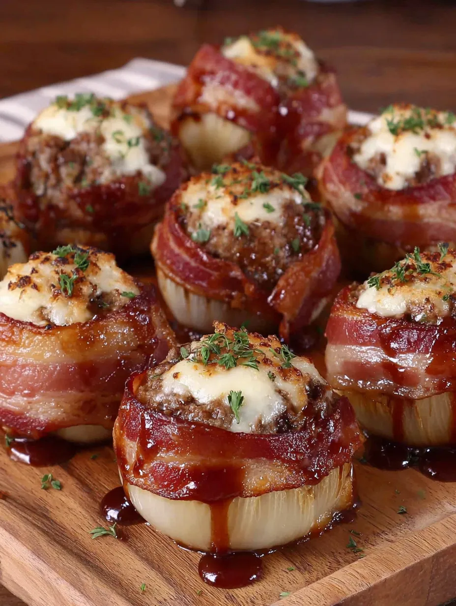 Bacon wrapped onion bombs with cheese.