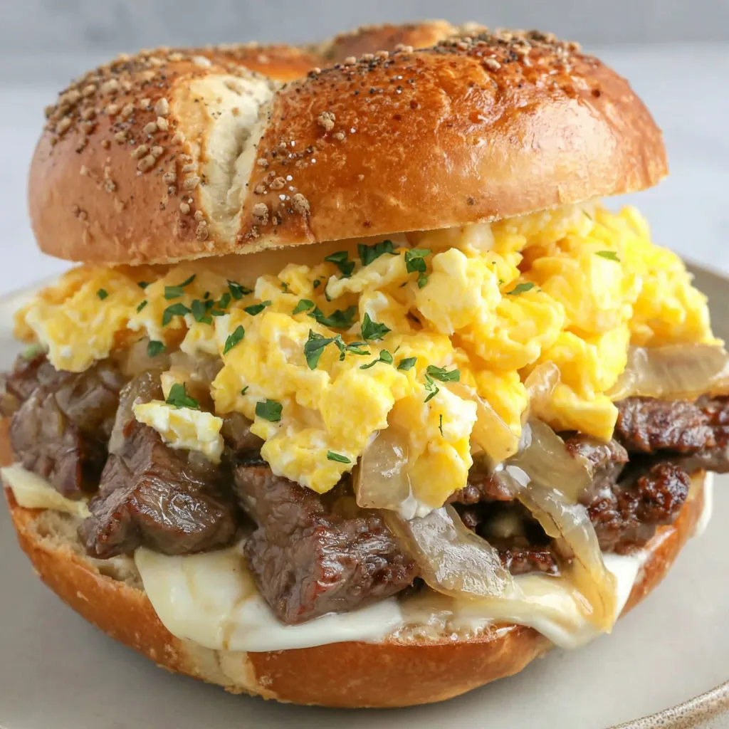 A sandwich with meat, cheese, and egg.