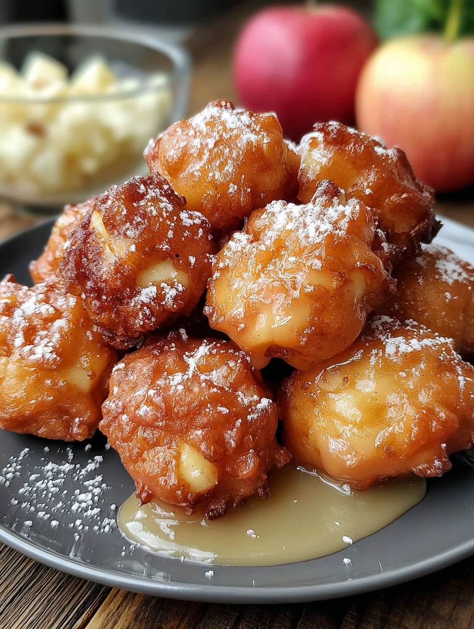 A plate of cinnamon glazed apple fritters.