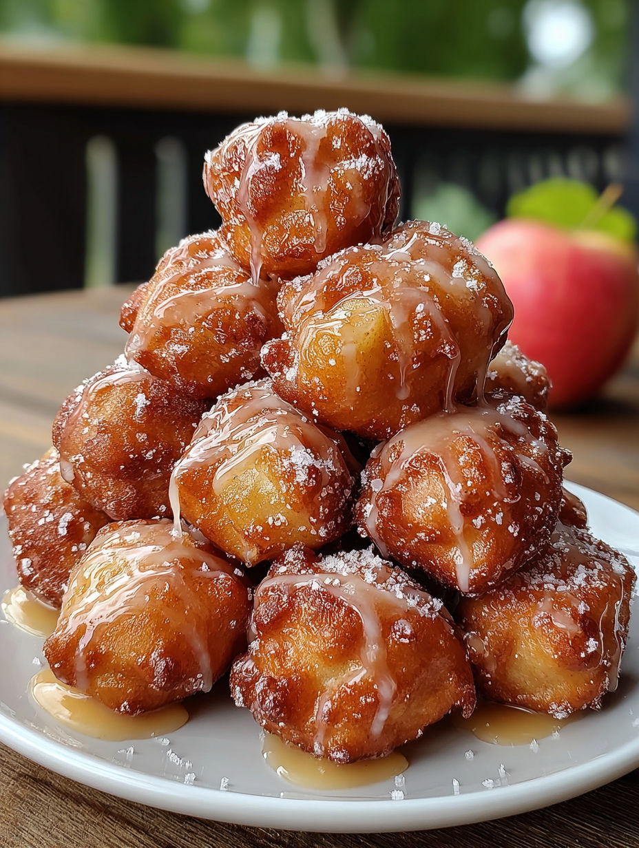 A stack of cinnamon glazed apple fritters.