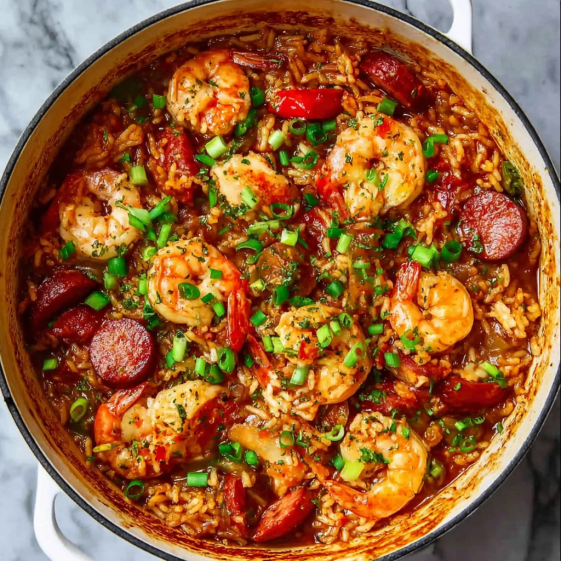 A hearty Creole Jambalaya with shrimp, rice, and vegetables.