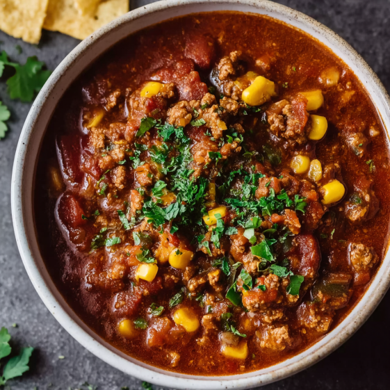 A bowl of soup with meat and vegetables.