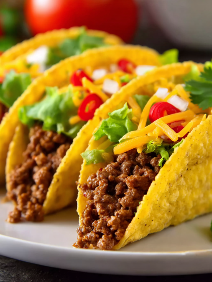 A plate of tacos with cheese and peppers.