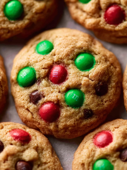 A close up of a green and red cookie.