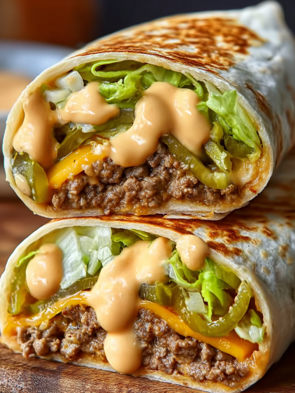 A burrito with lettuce and cheese.