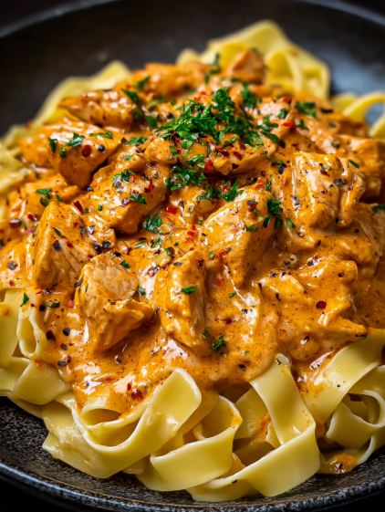 A plate of food with chicken and pasta.