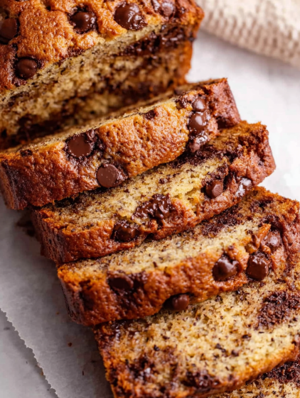 A slice of chocolate chip bread.