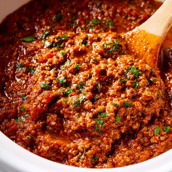 A bowl of taco meat in a crock pot.