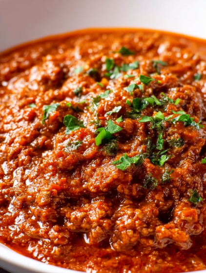 A close up of a bowl of chili with green onions.