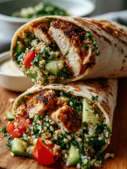 A wrap with meat and vegetables.