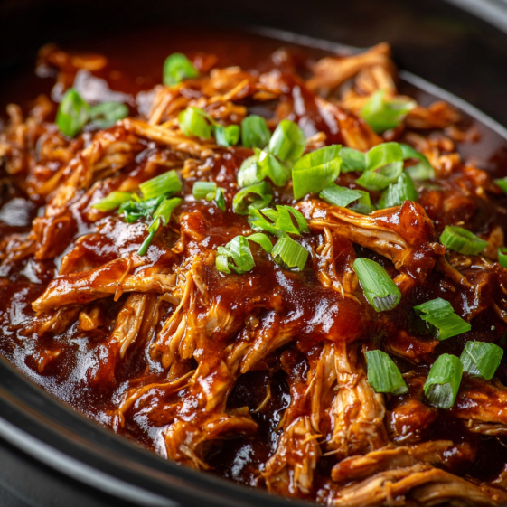 A close up of a delicious slow cooker barbecue chicken.
