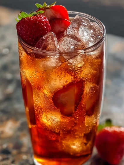A glass of Strawberry Dirty Sprite Drink.