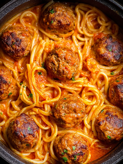 A bowl of spaghetti with meatballs.