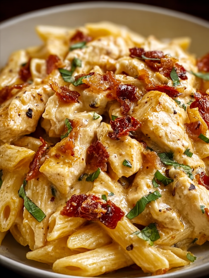 A plate of food with bacon and cheese.