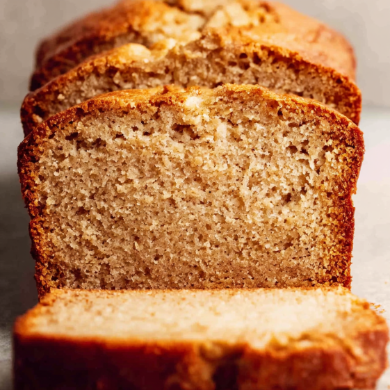 Three slices of banana cinnamon maple cake.
