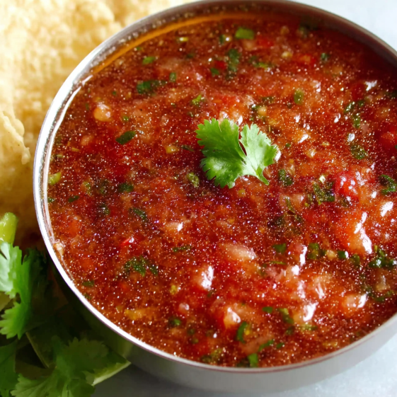 A bowl of salsa with a green topping.