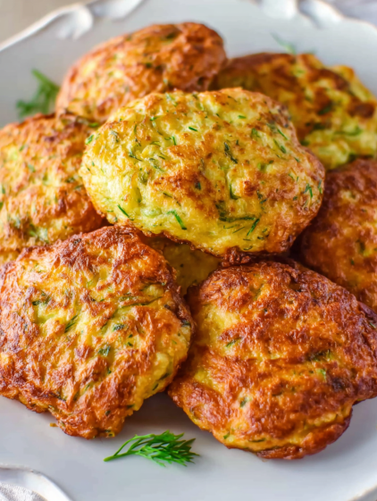 A plate of air fryer zucchini fritters.