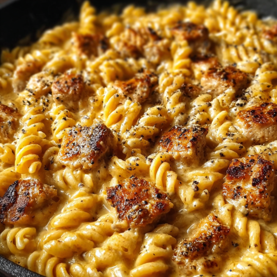 A delicious meal of pasta and meat.