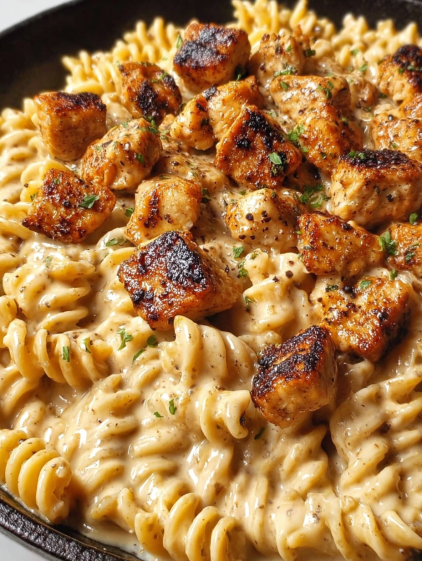 A plate of food with chicken and noodles.