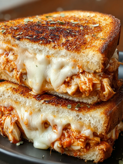 A sandwich with meat and cheese on it.