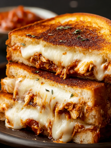 A sandwich with meat and cheese.
