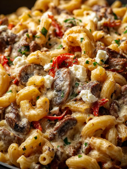 A close up of a delicious pasta dish.
