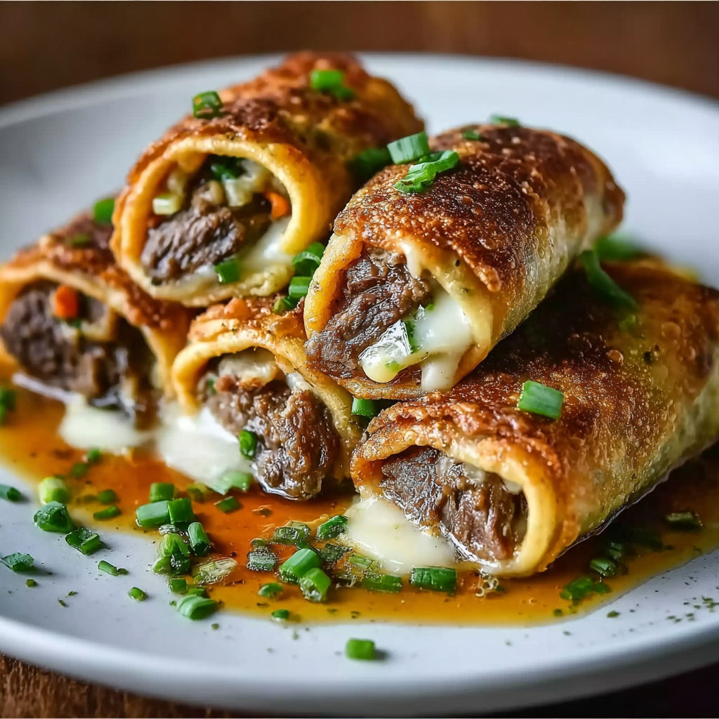 A plate of keto Philly cheesesteak roll ups.