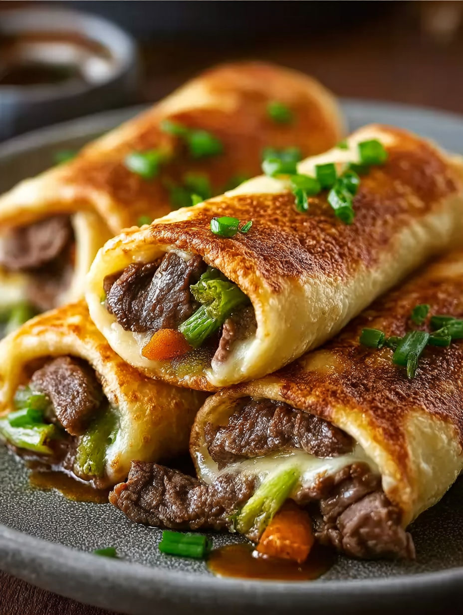 A plate of Keto Philly Cheesesteak Roll Ups.