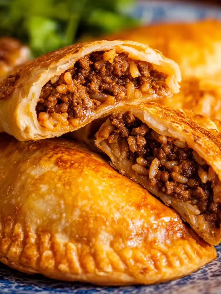 A pastry with meat and rice filling.