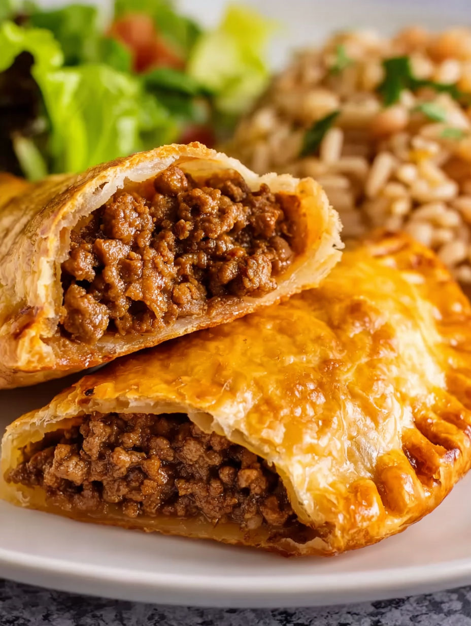 A pastry with meat in it.