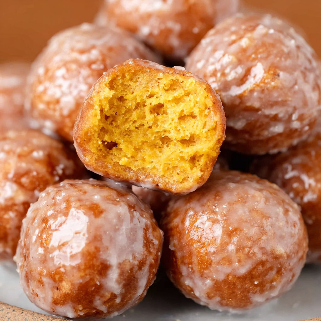 Pumpkin donut holes on a plate.