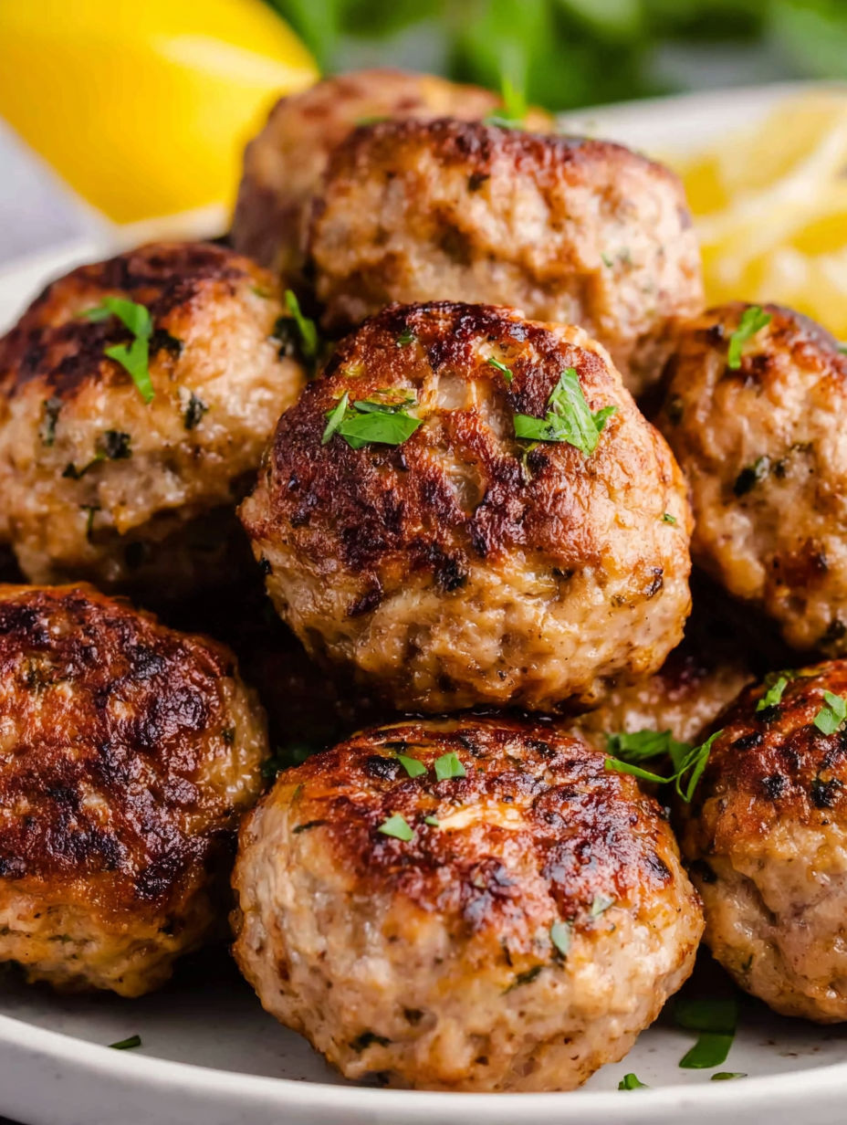A plate of homemade turkey meatballs.