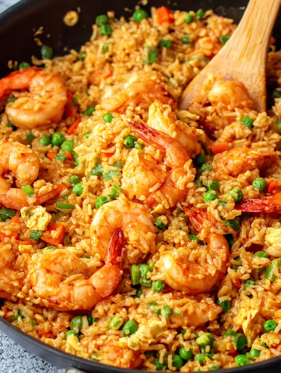 A bowl of shrimp fried rice.