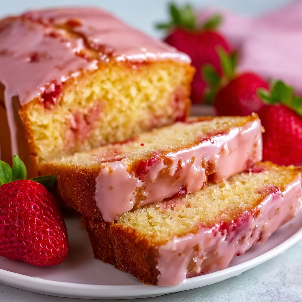 A slice of moist strawberry pound cake.