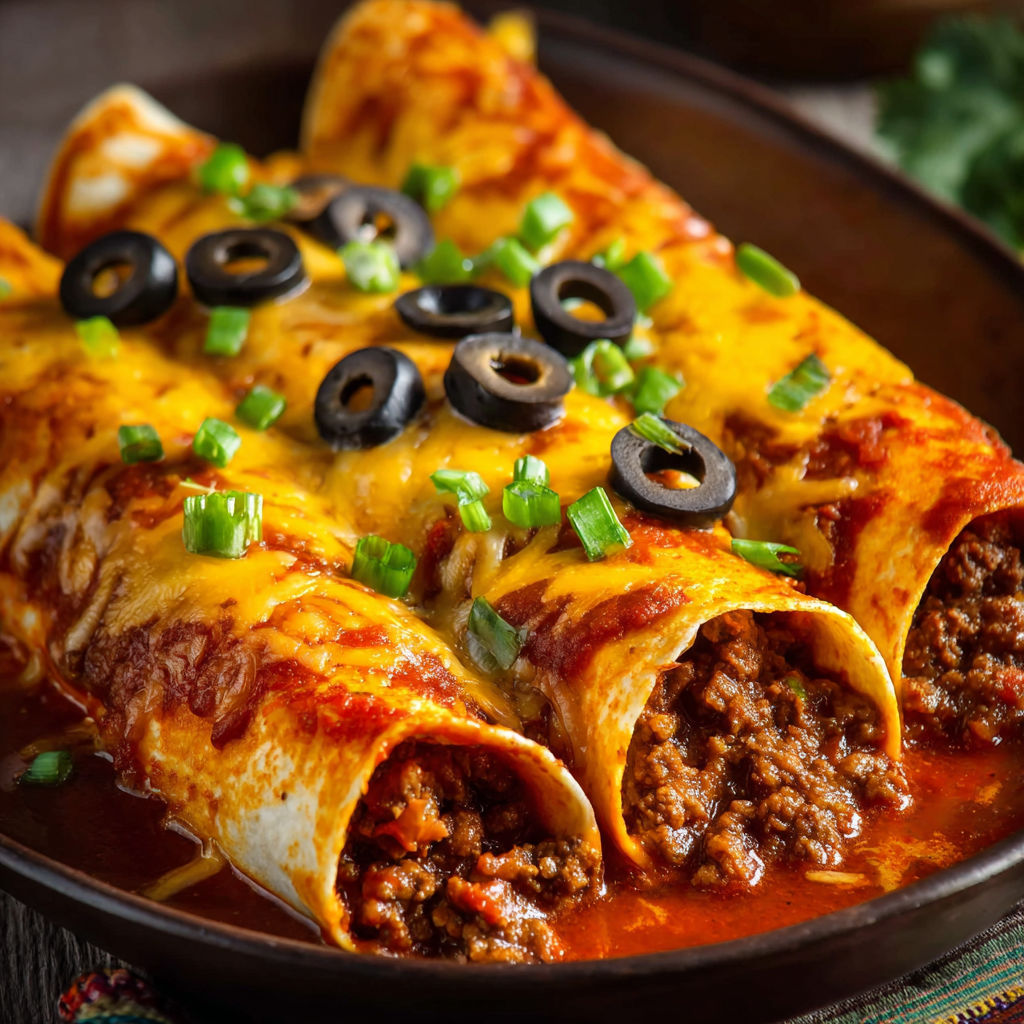 A plate of beef enchiladas with flour tortillas.