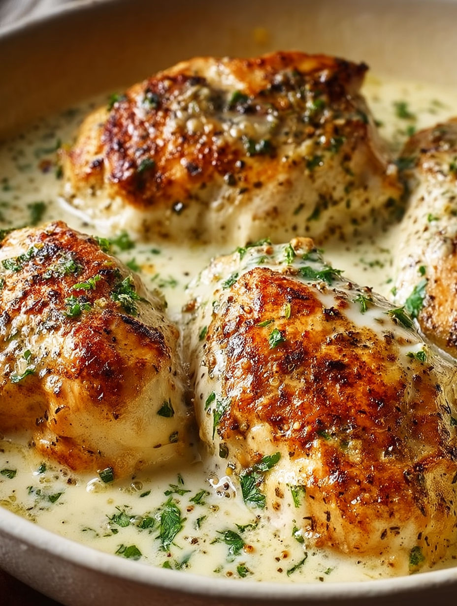 Baked cream cheese chicken with herbs.