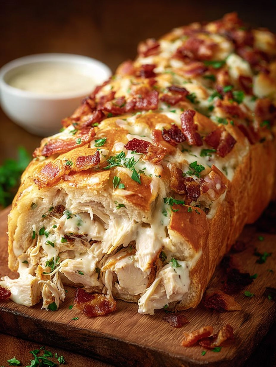 A large piece of bacon wrapped chicken.