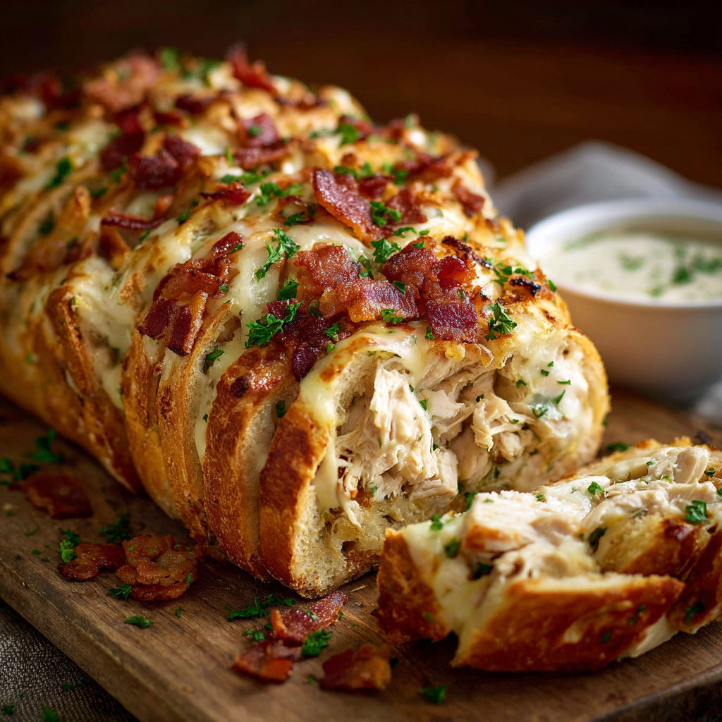 A delicious savory chicken bacon ranch bread.