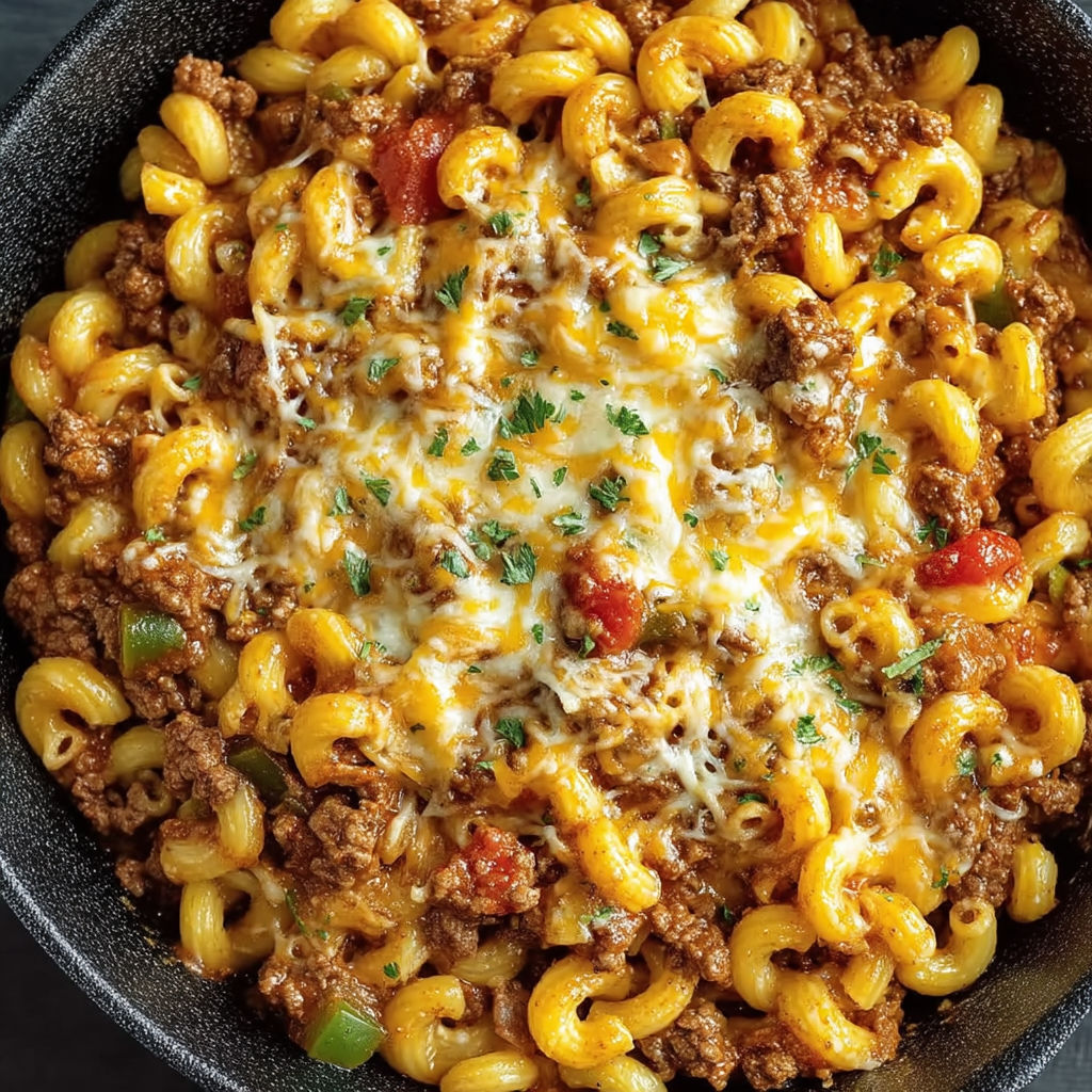 A bowl of chili mac and cheese.