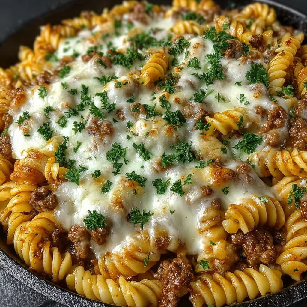 A close up of a cheese steak hamburger helper.