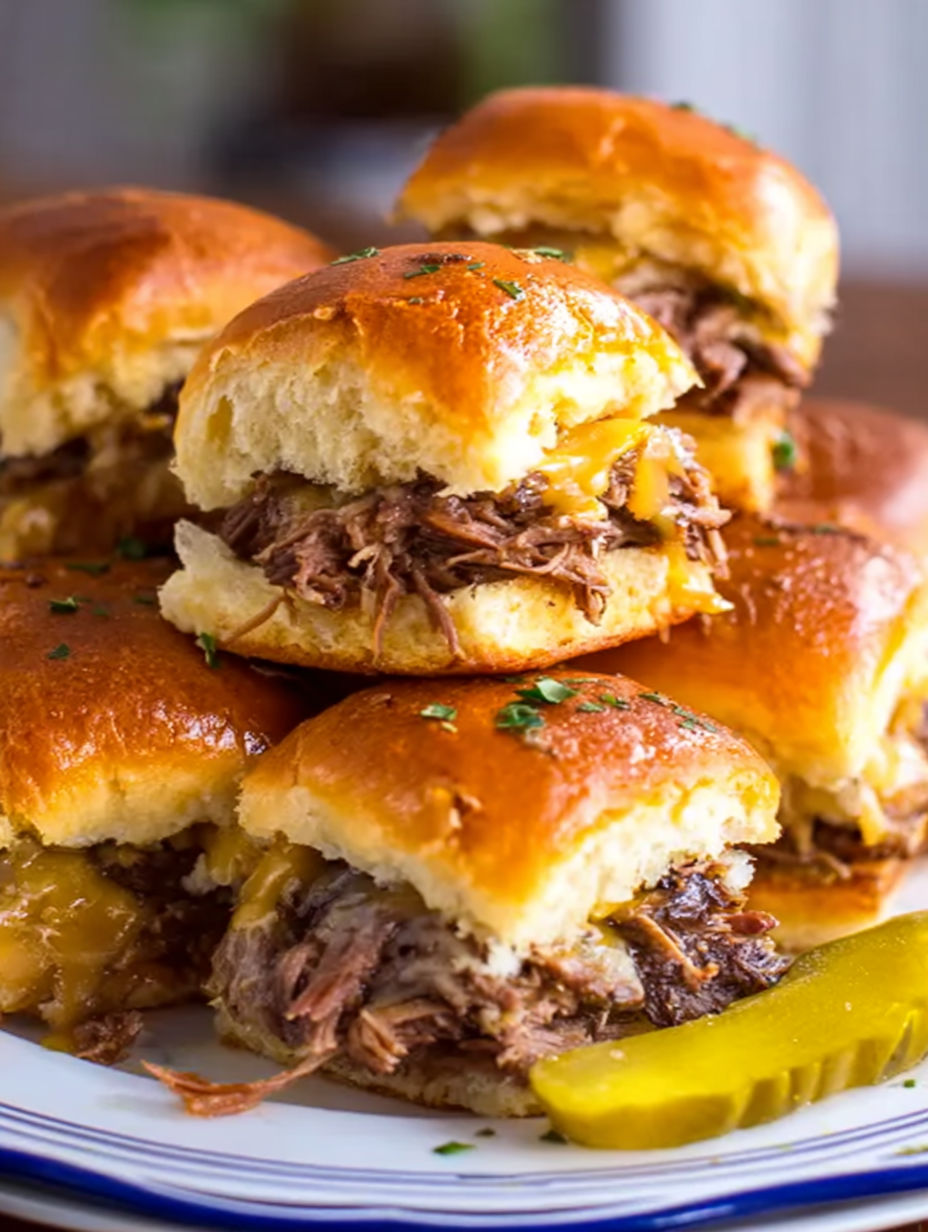 A stack of Mississippi pot roast sliders.