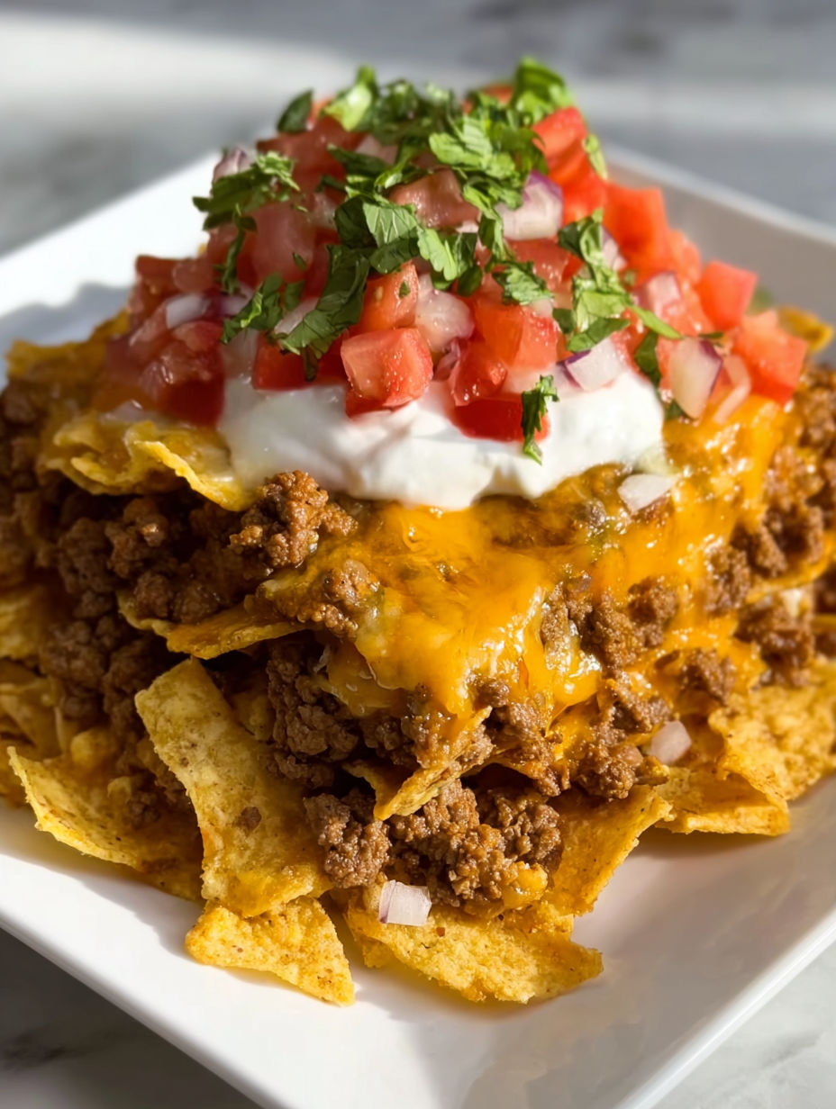 A plate of cheesy Dorito taco casserole.