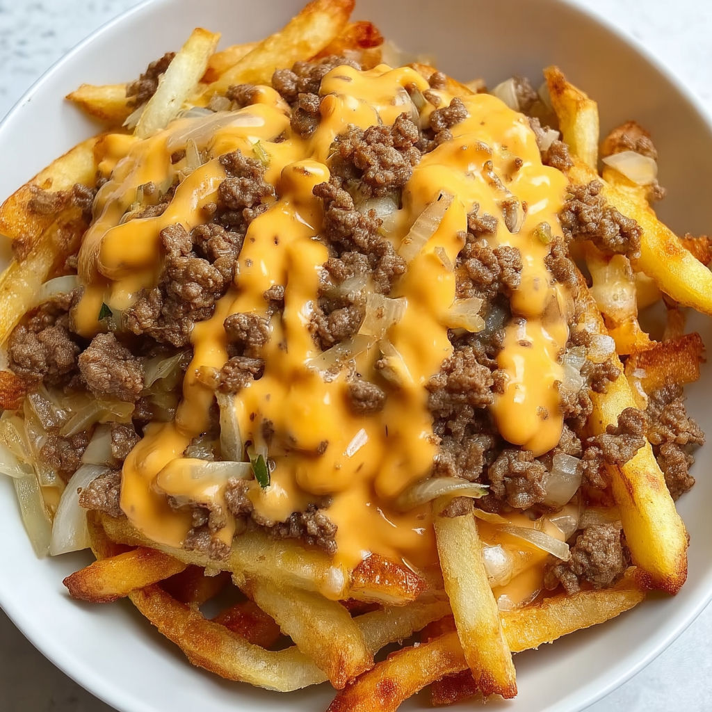 A plate of food with cheese and onions.