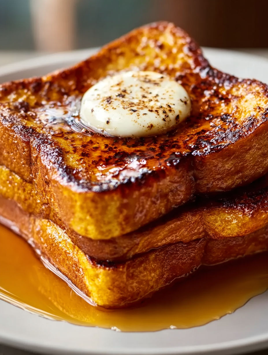 French toast with a fried egg on top.